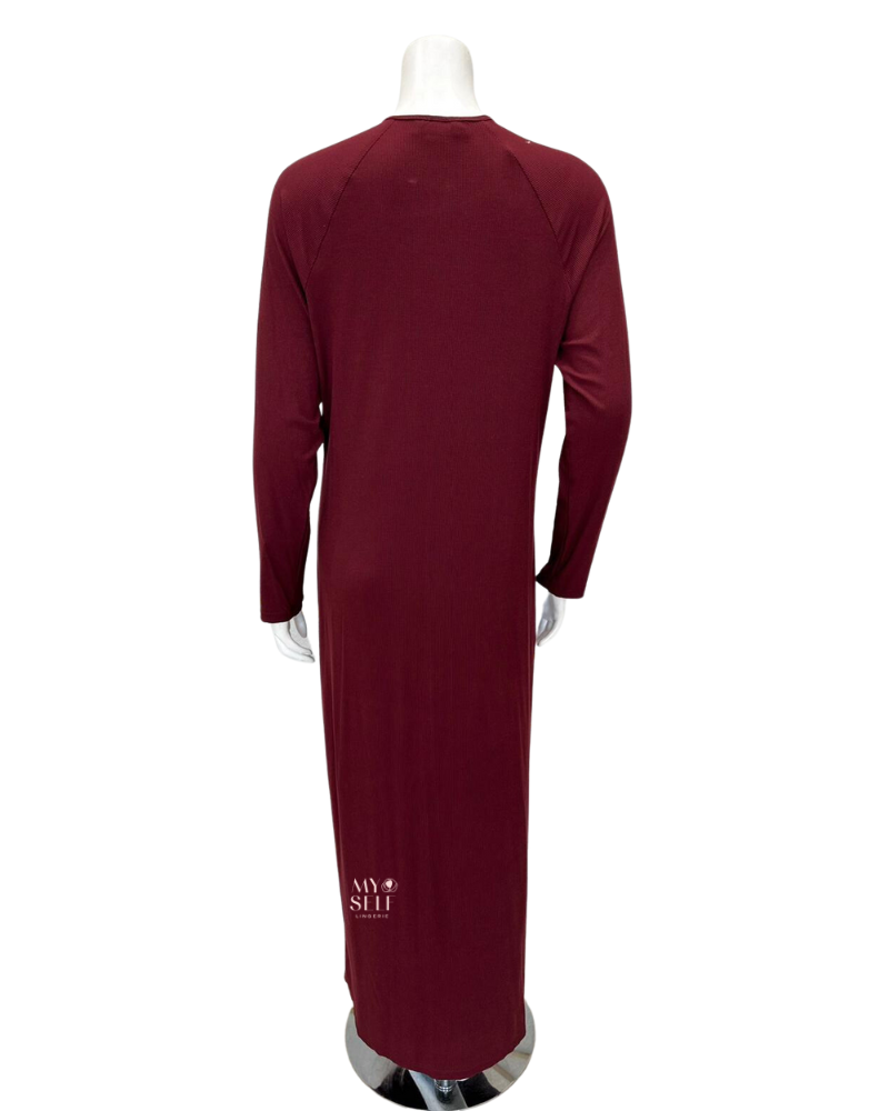 Angelice S6266 Merlot Gold Snaps Ribbed Modal Nightgown myselflingerie.com