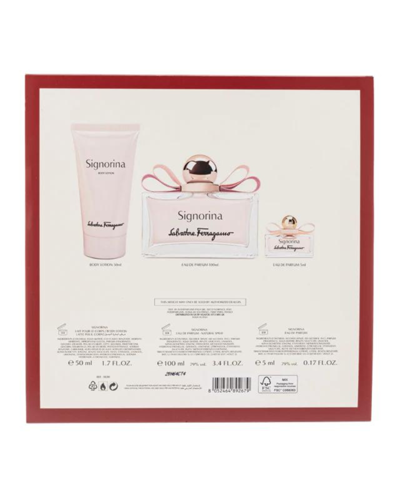 Salvatore Ferragamo Ferragamo Signorina 3.4 Eau de Parfum, 1.7 Oz Body Lotion & 0.17 Travel Gift Set myselflingerie.com
