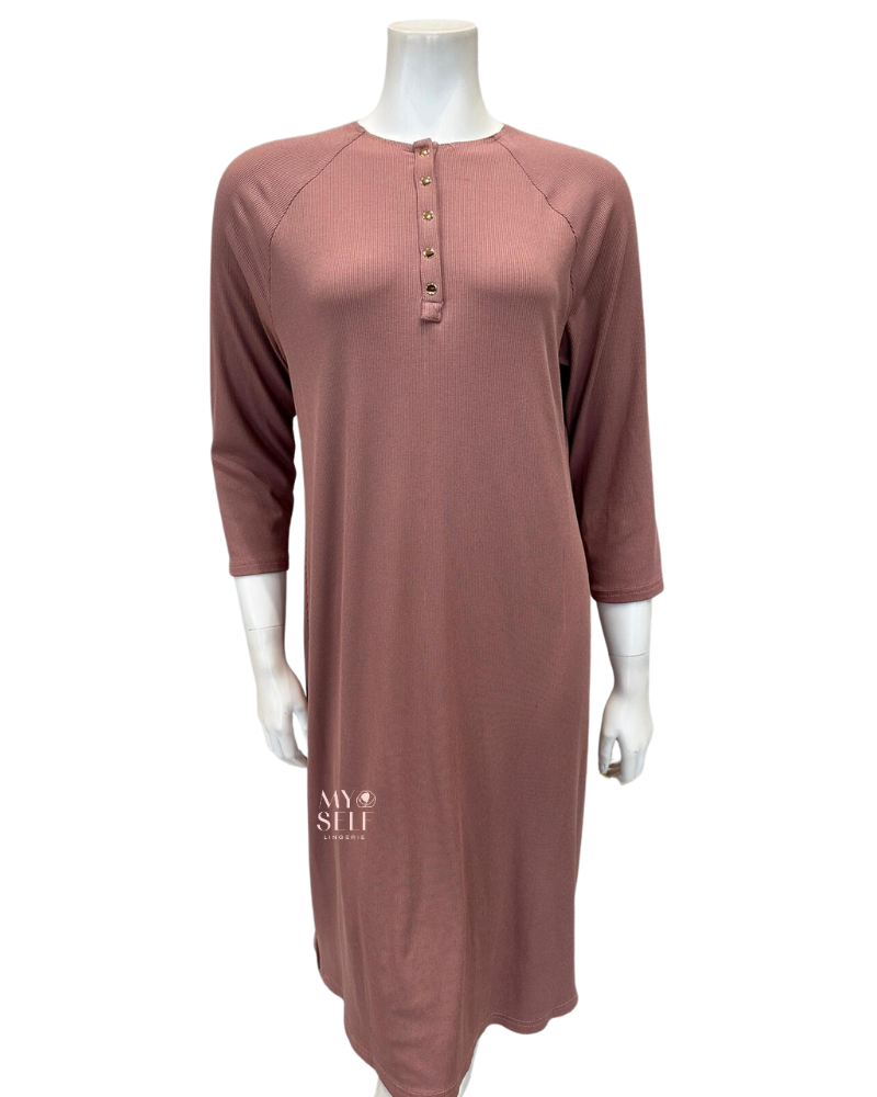Angelice S6177 Rosewood Ribbed Gold Snaps Modal Nightshirt myselflingerie.com