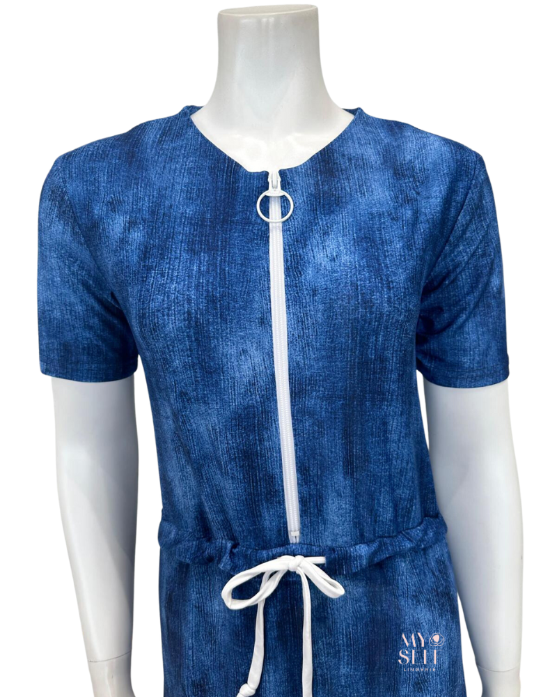 Seashells S5507 Denim Short Sleeve Swim Dress with Shorts Attached myselflingerie.com