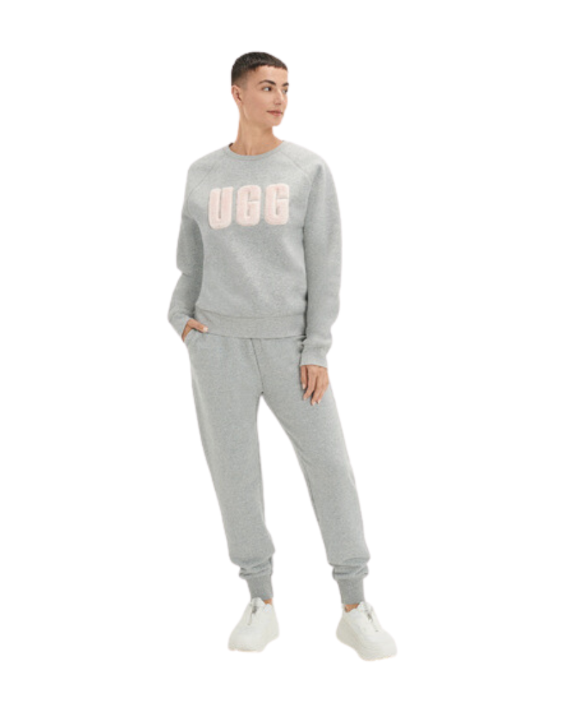 UGG 1123718 Grey Heather/Sonora Fuzzy Logo Crewneck Sweater myselflingerie.com