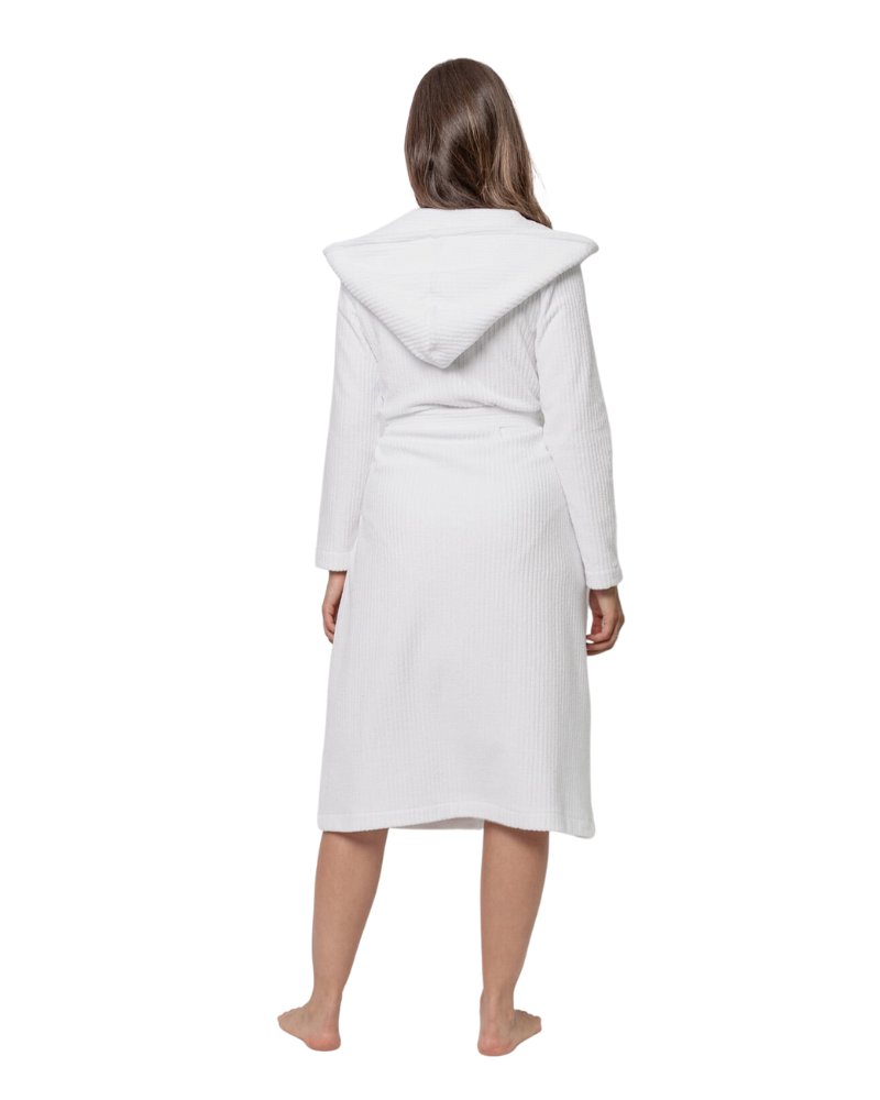 Oh! Zuza R03 White Ribbed Knee Length Cotton Terry Wrap Robe myselflingerie.com