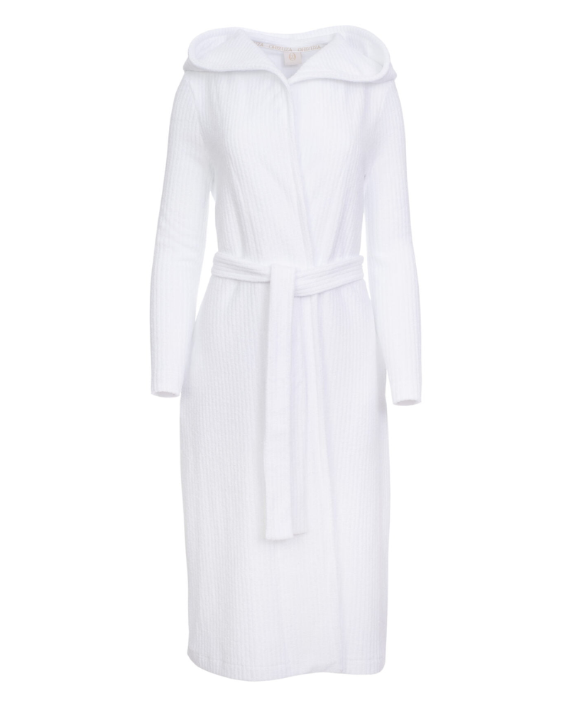 Oh! Zuza R03 White Ribbed Knee Length Cotton Terry Wrap Robe myselflingerie.com