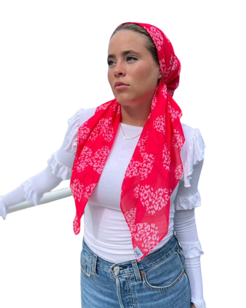 Scarf Bar Hot Pink Leopard Hearts Classic Pre-Tied Bandanna with Full Grip myselflingerie.com