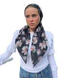 Scarf Bar Ivory Floral on Black Classic Pre-Tied Bandanna with Full Grip myselflingerie.com