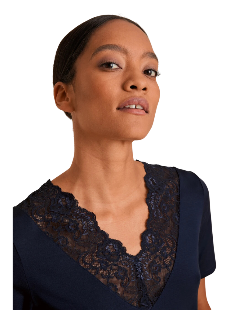 Calida 31458 #339 Navy Elegant Dreams Lace Modal Nightshirt myselflingerie.com
