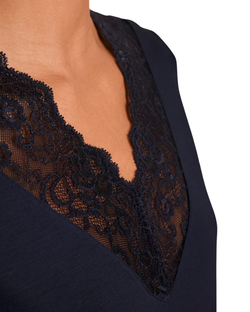Calida 31458 #339 Navy Elegant Dreams Lace Modal Nightshirt myselflingerie.com