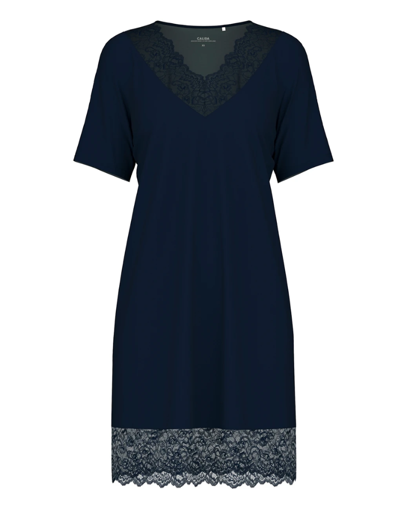 Calida 31458 #339 Navy Elegant Dreams Lace Modal Nightshirt myselflingerie.com
