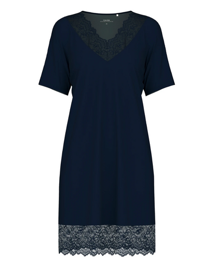 Calida 31458 #339 Navy Elegant Dreams Lace Modal Nightshirt myselflingerie.com
