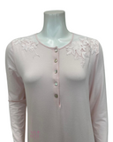 Verdiani 4016 Angel Pink Embroidered Lace Button Down Modal Nightgown myselflingerie.com