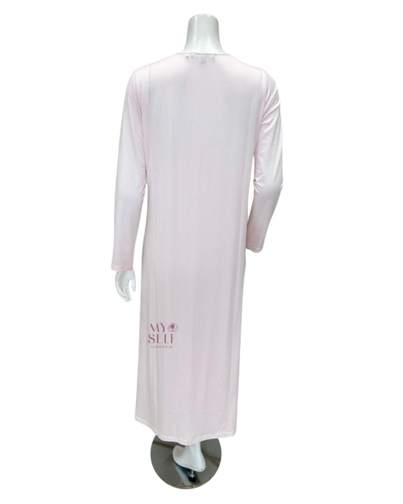 Verdiani 4016 Angel Pink Embroidered Lace Button Down Modal Nightgown myselflingerie.com