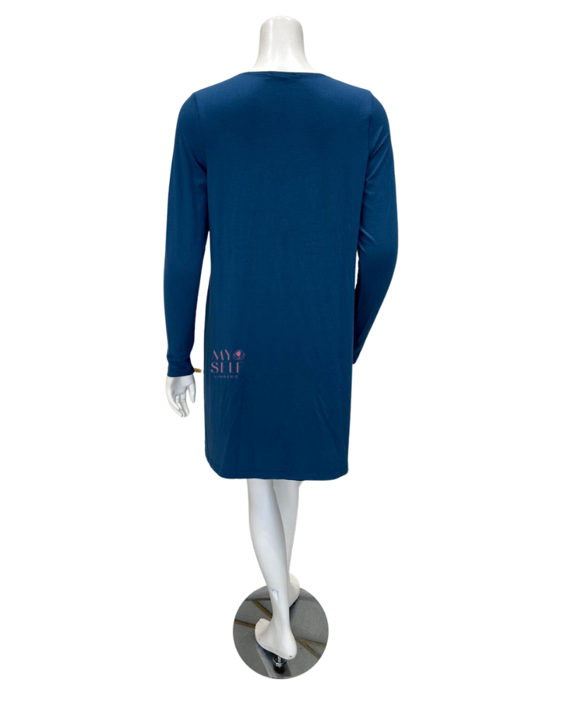 Jackie O'Loungewear NGHTSHRT-PERI Periwinkle V Neck Lace Long Sleeves Modal Nightshirt myselflingerie.com