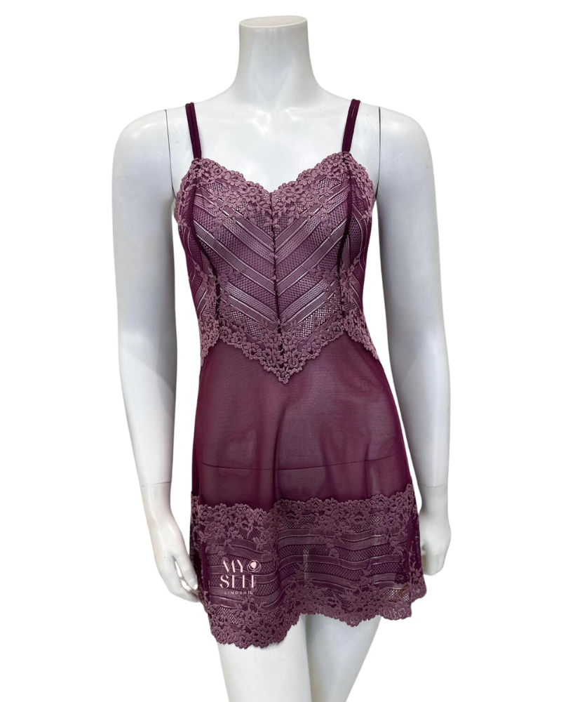 Wacoal 814191 Italian Plum/Valerian Embrace Lace Chemise myselflingerie.com