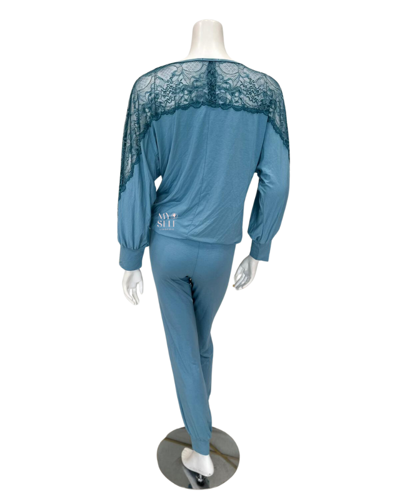 Oh! Zuza 4115 Aqua Sheer Lace Sleeves Modal Pajamas Set myselflingerie.com