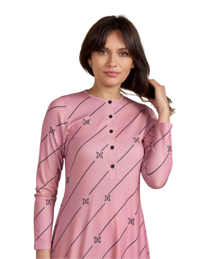 Ellwi 808 Pink Butterfly Print Button Down Cotton Nightgown myselflingerie.com
