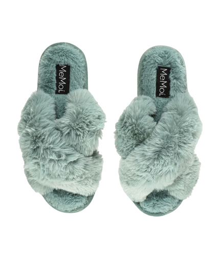 Memoi MZP05445 Sea Blue Beverly Fur Plush Slipper myselflingerie.com