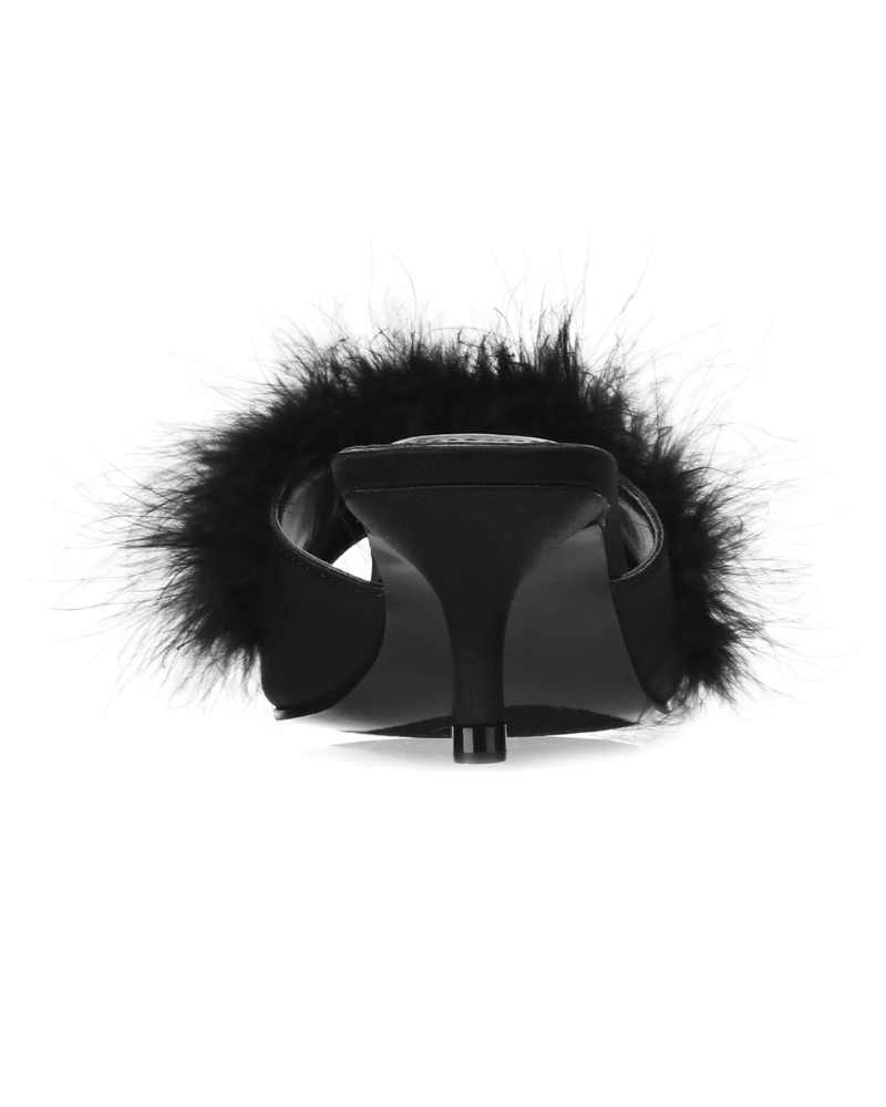 Love Moi LOV8500 Black Mona Marabou Hard Sole Slippers myselflingerie.com