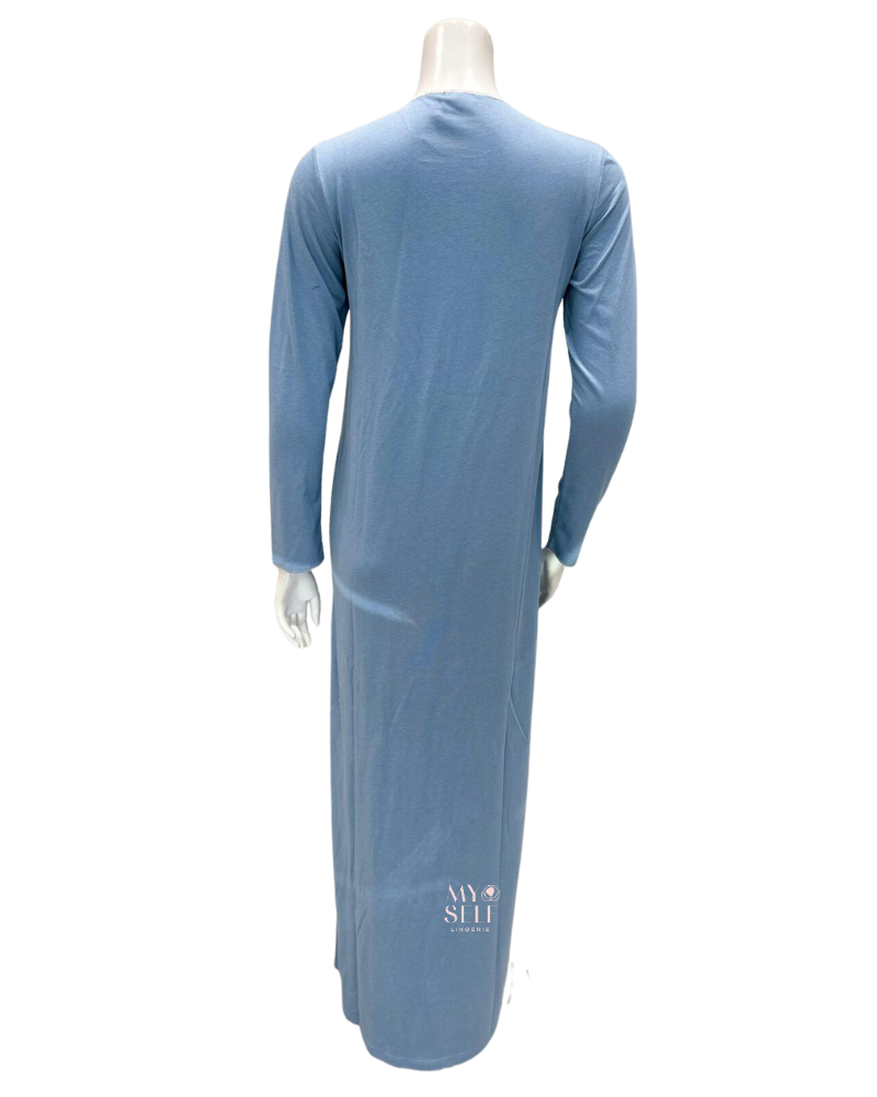 Iora Lingerie 23407C Powder Blue Lace Applique Button Down Modal Nightgown myselflingerie.com