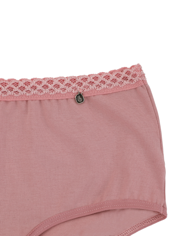 Buttermint BU501DP Dusty Pink Lace Trimmed Cotton Hipsters 3 Pack myselflingerie.com