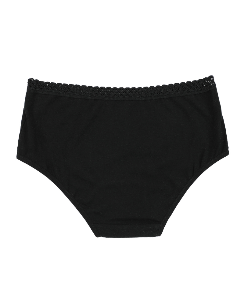 Buttermint BU501BK Black Lace Trimmed Cotton Hipsters 3 Pack myselflingerie.com