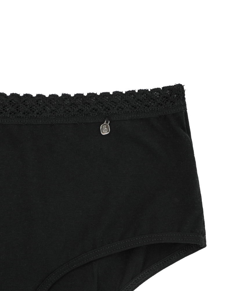 Buttermint BU401BK Black Lace Trimmed Cotton Briefs 3 Pack myselflingerie.com