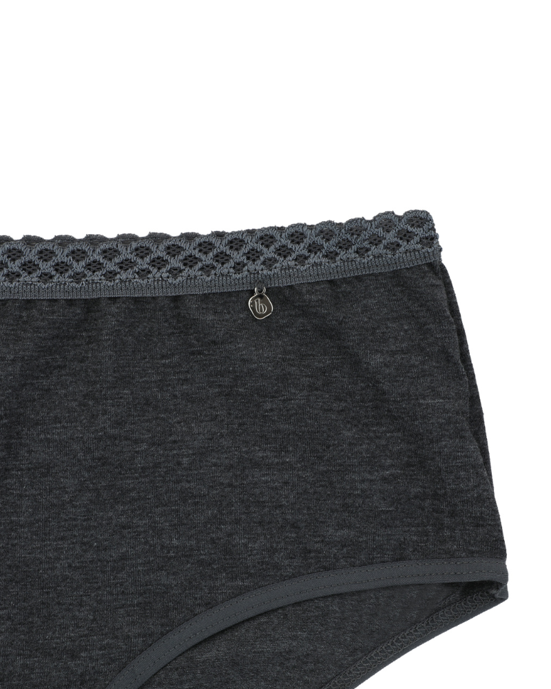 Buttermint BU501CG Charcoal Grey Lace Trimmed Cotton Hipsters 3 Pack myselflingerie.com