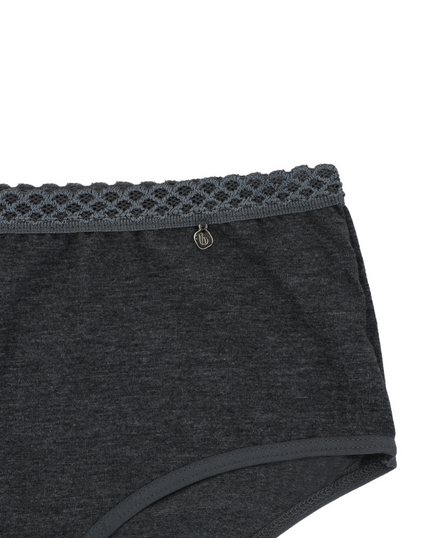 Buttermint BU501CG Charcoal Grey Lace Trimmed Cotton Hipsters 3 Pack myselflingerie.com