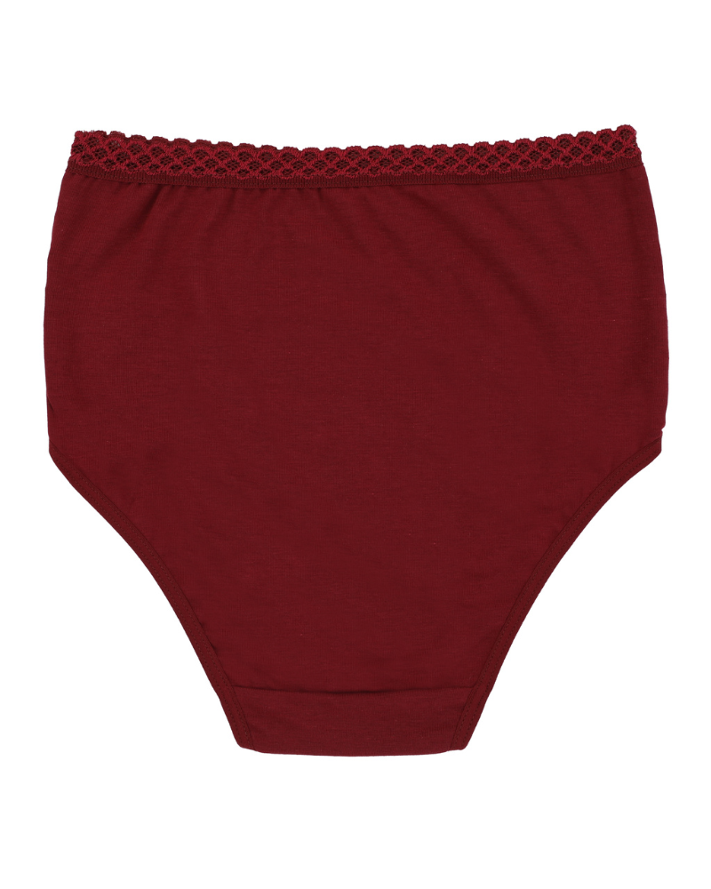 Buttermint BU401WN Wine Lace Trimmed Cotton Briefs 3 Pack myselflingerie.com