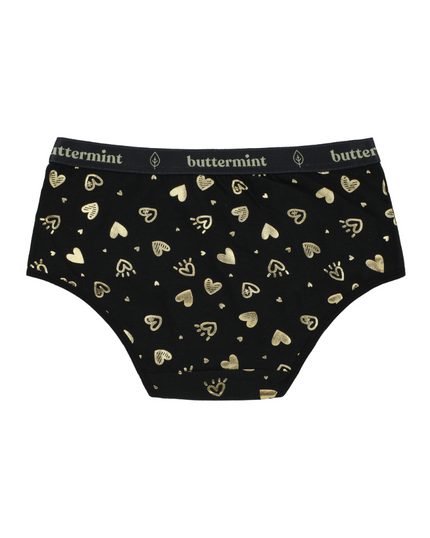 Buttermint HIP-HRT-BK Gold Hearts Black Cotton Teen Hipsters 3 Pack myselflingerie.com