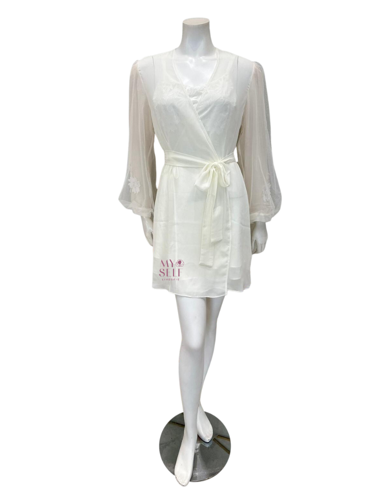 Rya Collection 786 + 787 Ivory Beloved Chiffon Chemise & Wrap Robe Set myselflingerie.com
