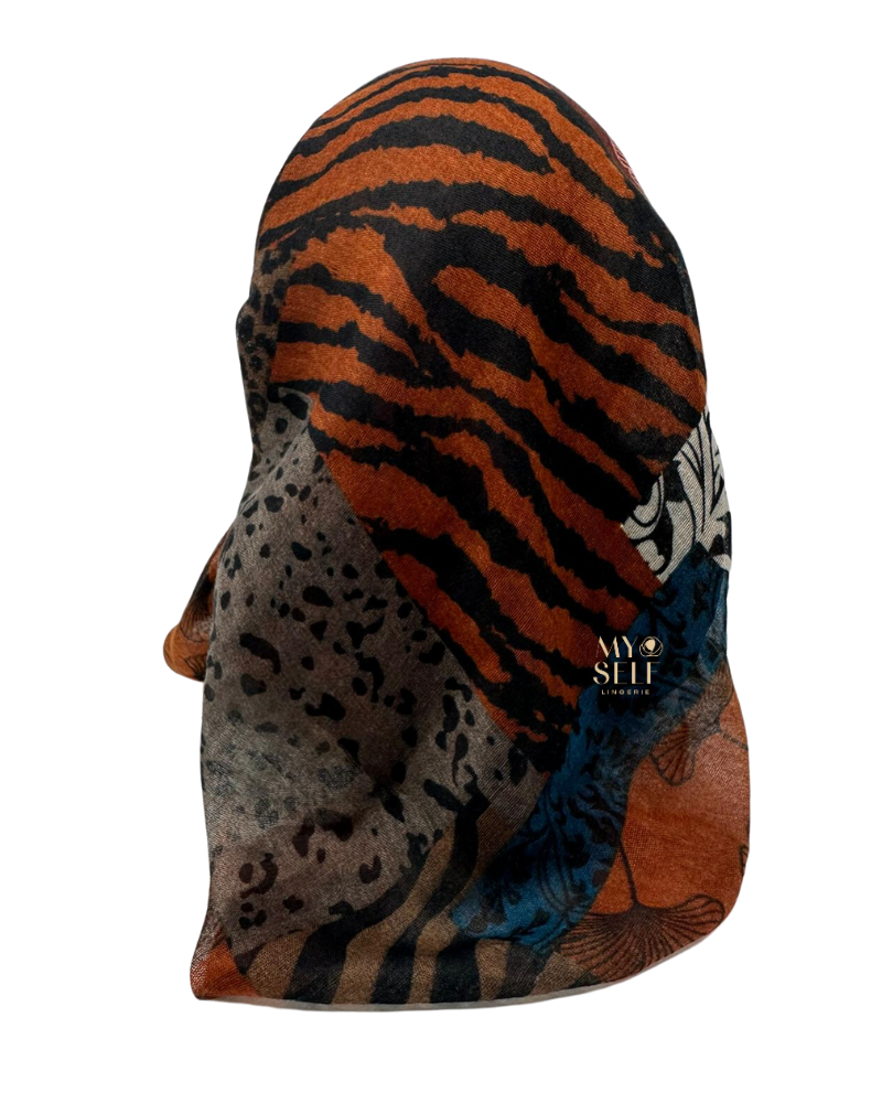 Cherie SP266RU Rust Animal Print Design Pre-Tied Open Back Bandanna myselflingerie.com