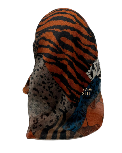 Cherie SP266RU Rust Animal Print Design Pre-Tied Open Back Bandanna myselflingerie.com