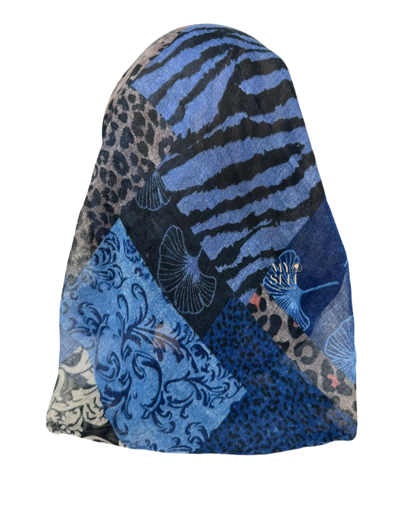 Cherie SP266BL Blue Animal Print Design Pre-Tied Open Back Bandanna myselflingerie.com