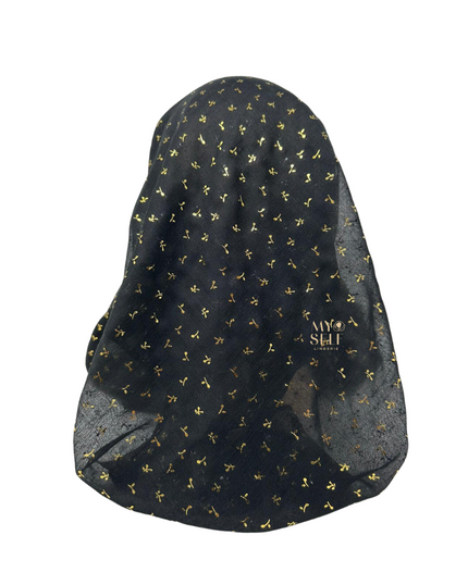 Cherie SP260BKG Black/Gold Metallic Floral Pre-Tied Open Back Bandanna myselflingerie.com