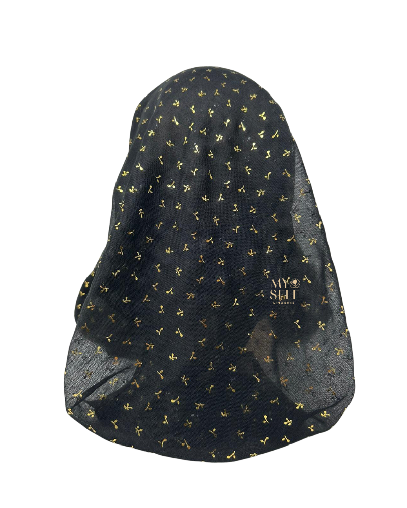 Cherie SP260BKG Black/Gold Metallic Floral Pre-Tied Open Back Bandanna myselflingerie.com