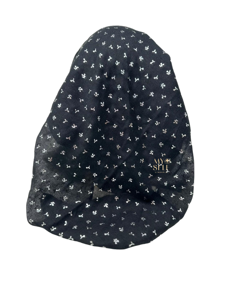 Cherie SP260BKS Black/Silver Metallic Floral Pre-Tied Open Back Bandanna myselflingerie.com