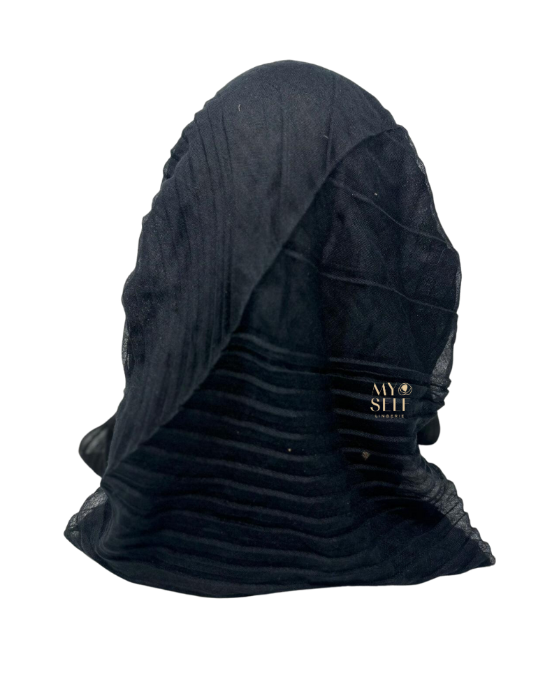 Cherie SP243BK Black Pleated Pre-Tied Open Back Bandanna myselflingerie.com.