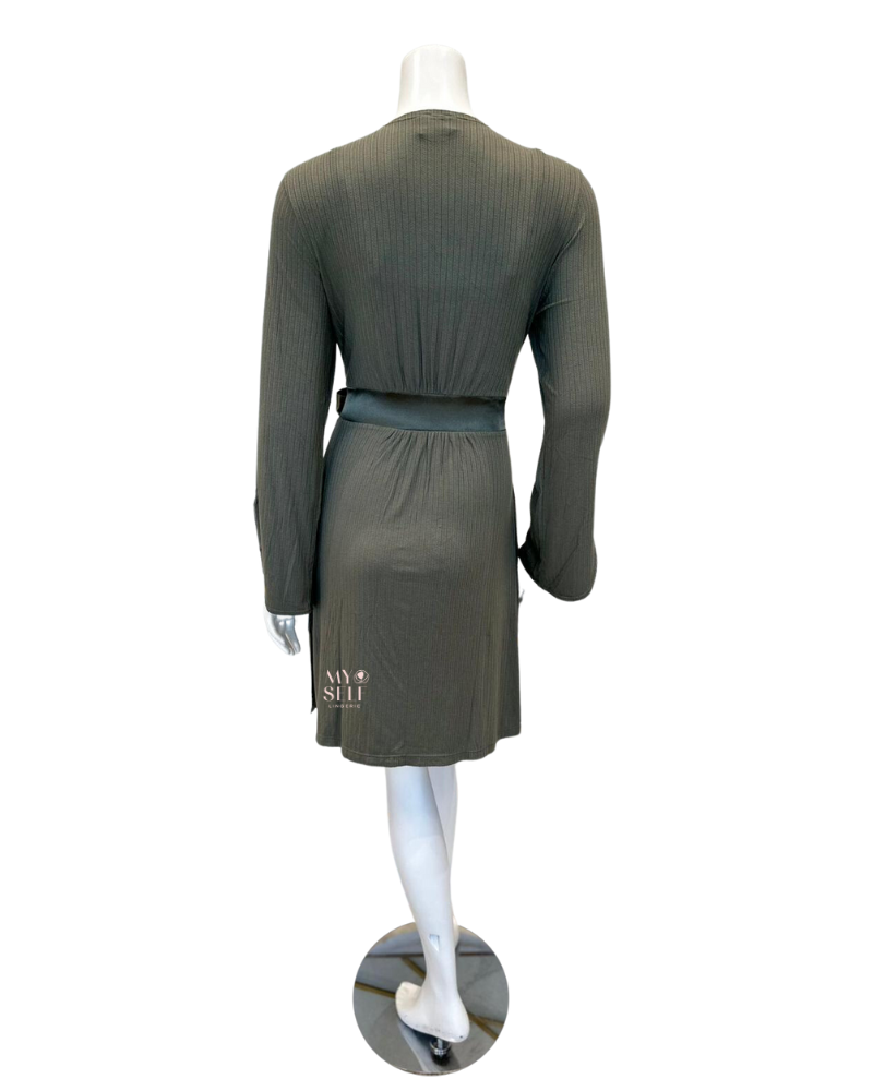 Fleur't 6312 Dusty Olive Whisper Pointelle Modal Short Morning Robe myselflingerie.com