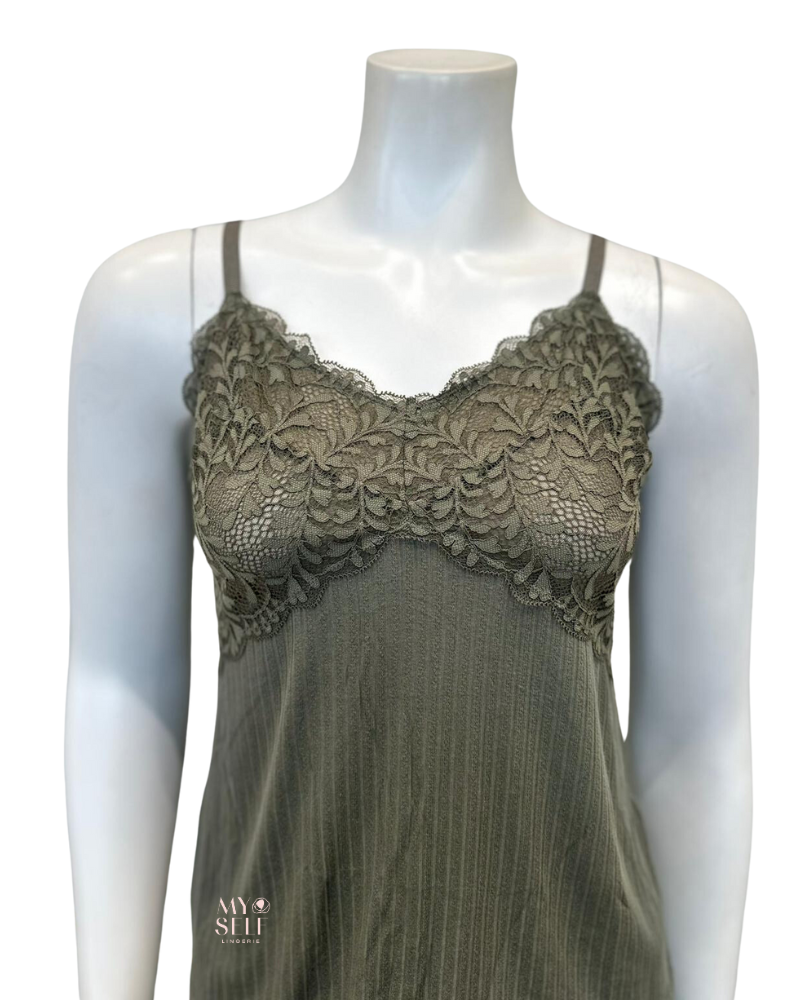 Fleurt 6125 Dusty Olive Whisper Pointelle Cami & Shorts Set myselflingerie.com