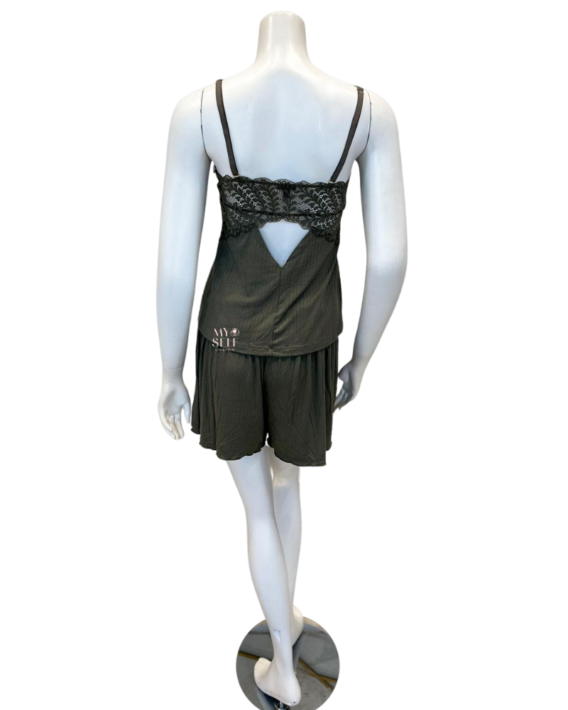 Fleurt 6125 Dusty Olive Whisper Pointelle Cami & Shorts Set myselflingerie.com