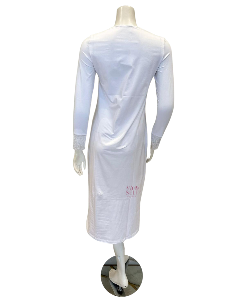 Oh! Zuza M4140 White Swirl Design Modest V Neck Modal Nightshirt myselflingerie.com
