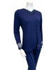 Oh! Zuza M4141 Navy Swirl Design Lace V Neck Modal Pajamas Set myselflingerie.com