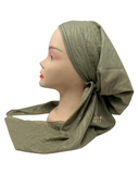 Lizi Headwear Solid Olive Zebra Print Pre-Tied Bandanna with Velvet Grip