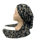 Lizi Headwear Black/Coffee Pebble Print Pre-Tied Bandanna with Velvet Grip