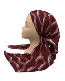 Lizi Headwear ARIBU Burgundy Ripple Print Pre-Tied Bandanna with Velvet Grip myselflingerie.com