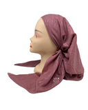 Lizi Headwear Solid Dusty Rose Zebra Print Open Back Pre-Tied Bandanna with Velvet Grip