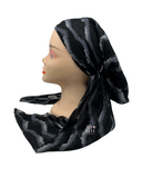 Lizi Headwear Black/Grey Ripple Print Pre-Tied Bandanna with Velvet Grip