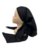 Lizi Headwear Solid Black Zebra Print Open Back Pre-Tied Bandanna with Velvet Grip