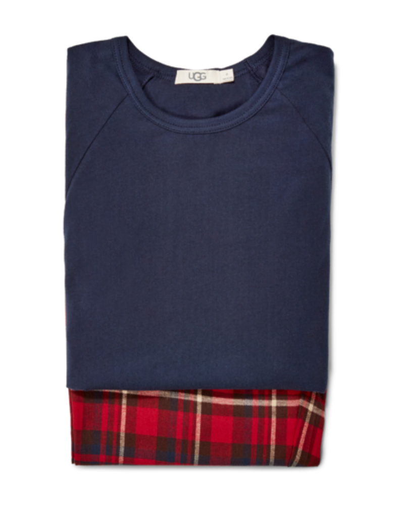 UGG 1106629 Men's Steiner Pajamas Set in Gift Box Navy/Dark Cherry Check myselflingerie.com