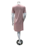 Oh! Zuza 4140SL Dusty Pink V Neck Lace Trim Short Sleeve Modal Nightshirt myselflingerie.com